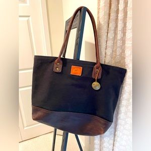 Excellent quality will leather bag! Canvas body with leather bottom and straps.